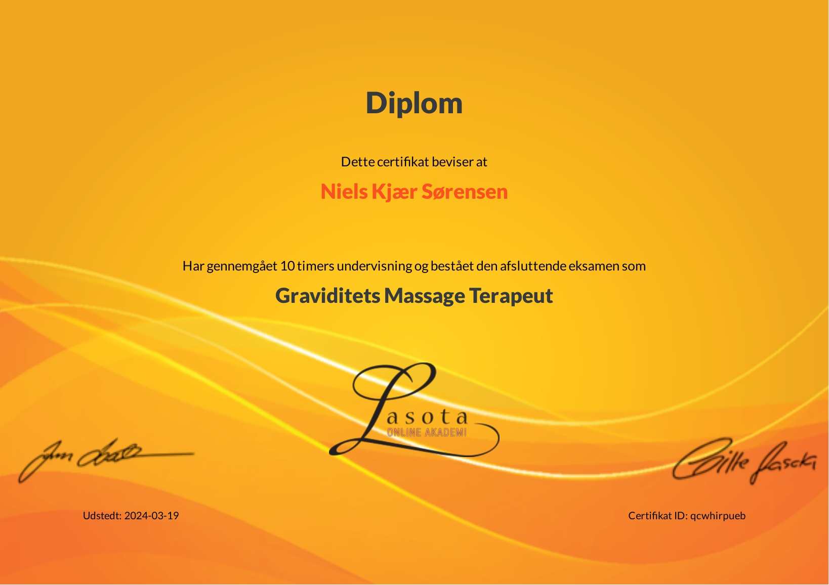 Kursusbevis: Graviditets Massage Terapeut